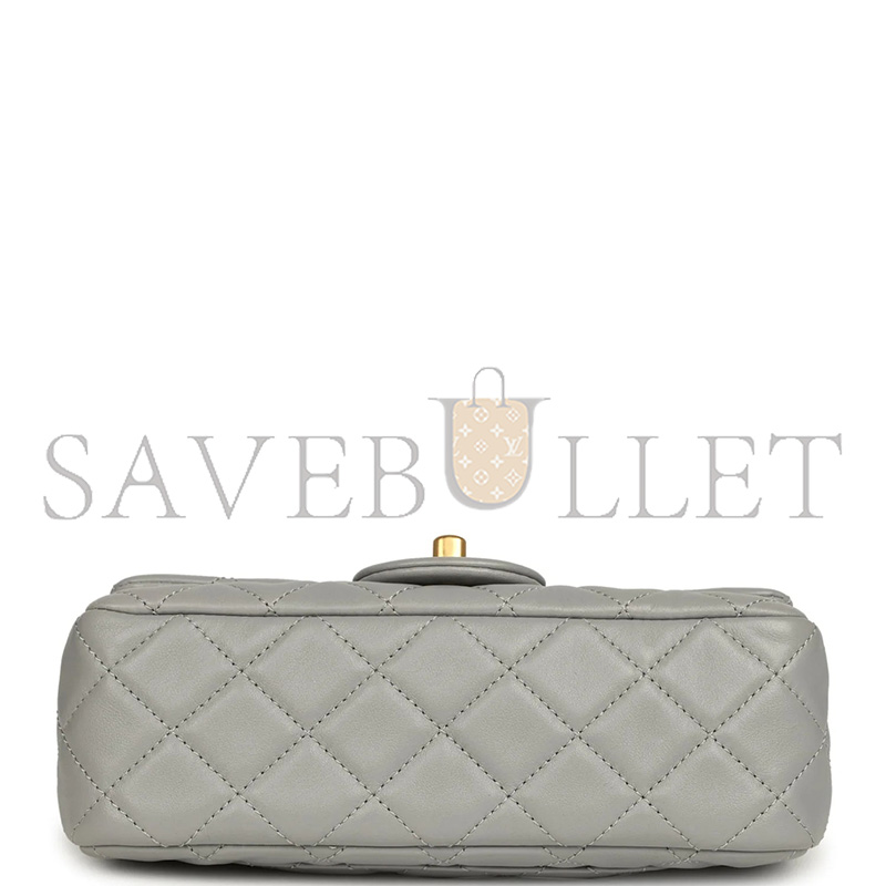 CHANEL MASTER MINI PEARL CRUSH RECTANGULAR FLAP BAG GREY LAMBSKIN BRUSHED GOLD HARDWARE AS1787 (20*13*7cm)